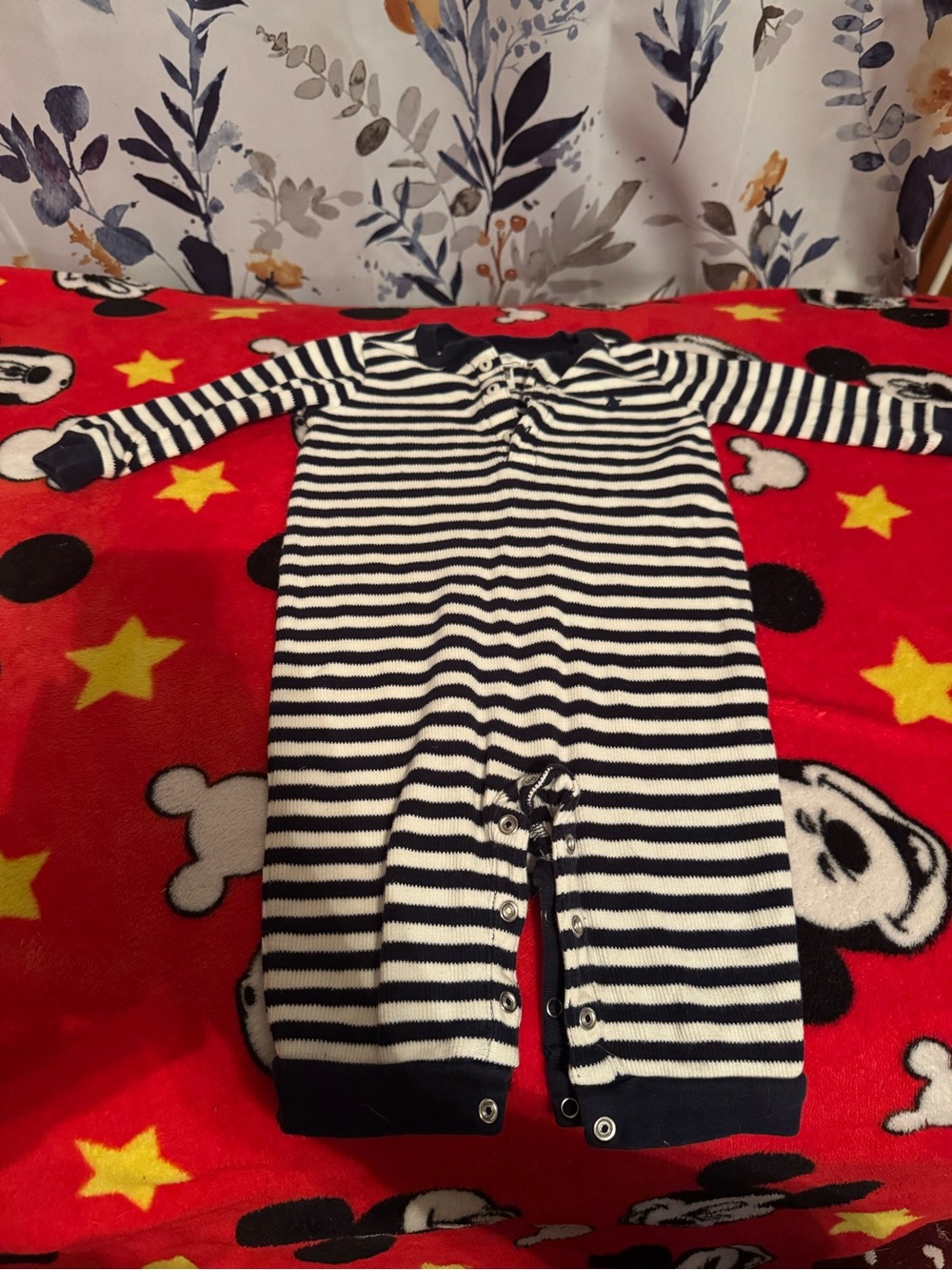 Striped Navy and White Baby One-Piece Romper Ralph Lauren Size 6 Months C5